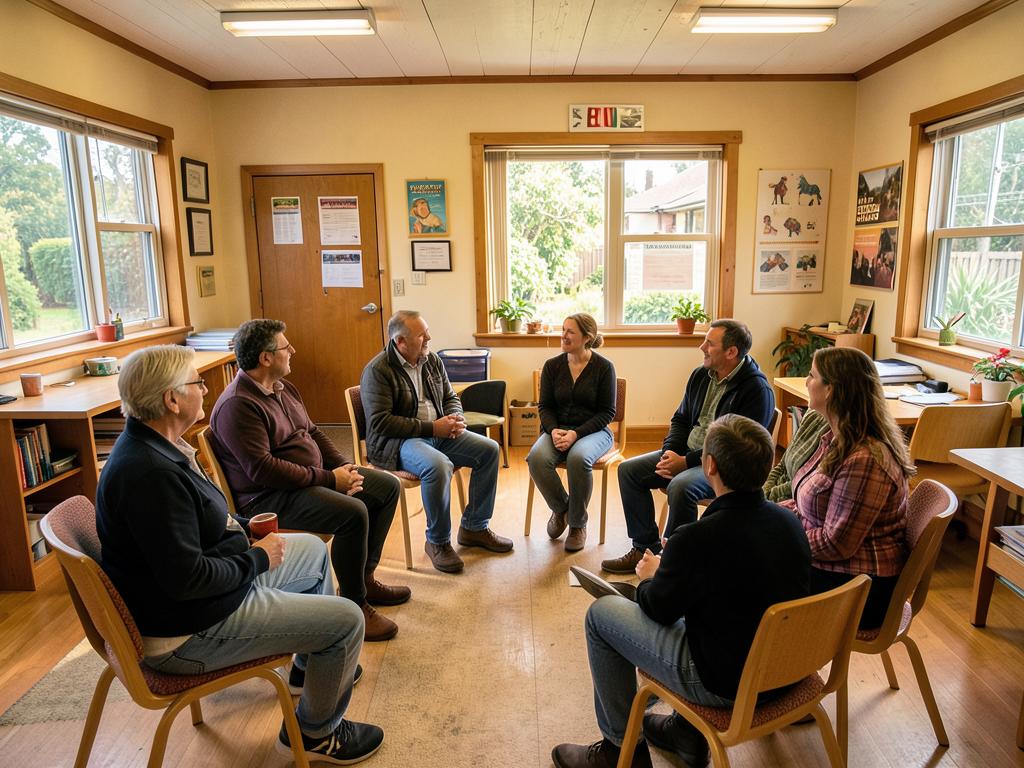 A small community group meeting in a local hall